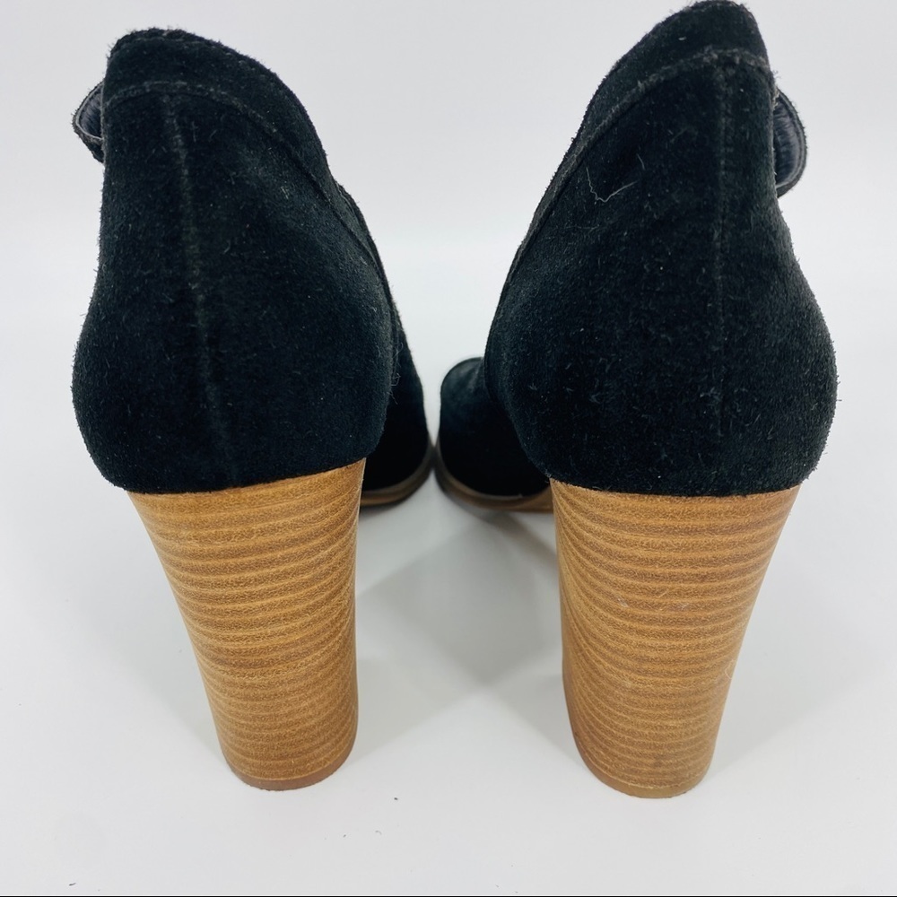 Lucky Brand Livey Black Peep Toe Suede Bootie 3.5” Stacked Block Heel Size 11M - Picture 10 of 15